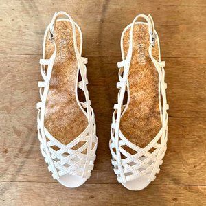 White Patent Cork Wedges Bijou
